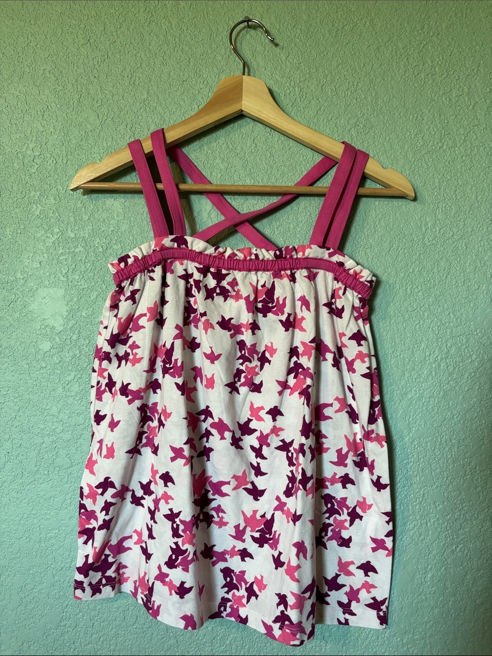 🆕 Hanna Andersson Girls Pink & White Bird Print Strappy Tank Top, size 12 - NWT